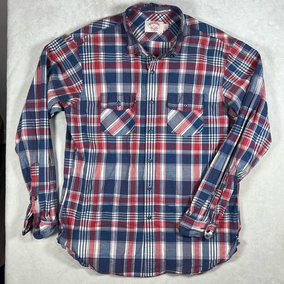 Men's Brooks Brothers Large Extra Slim Red and Blue Plaid Shirt - Picture 1 of 10